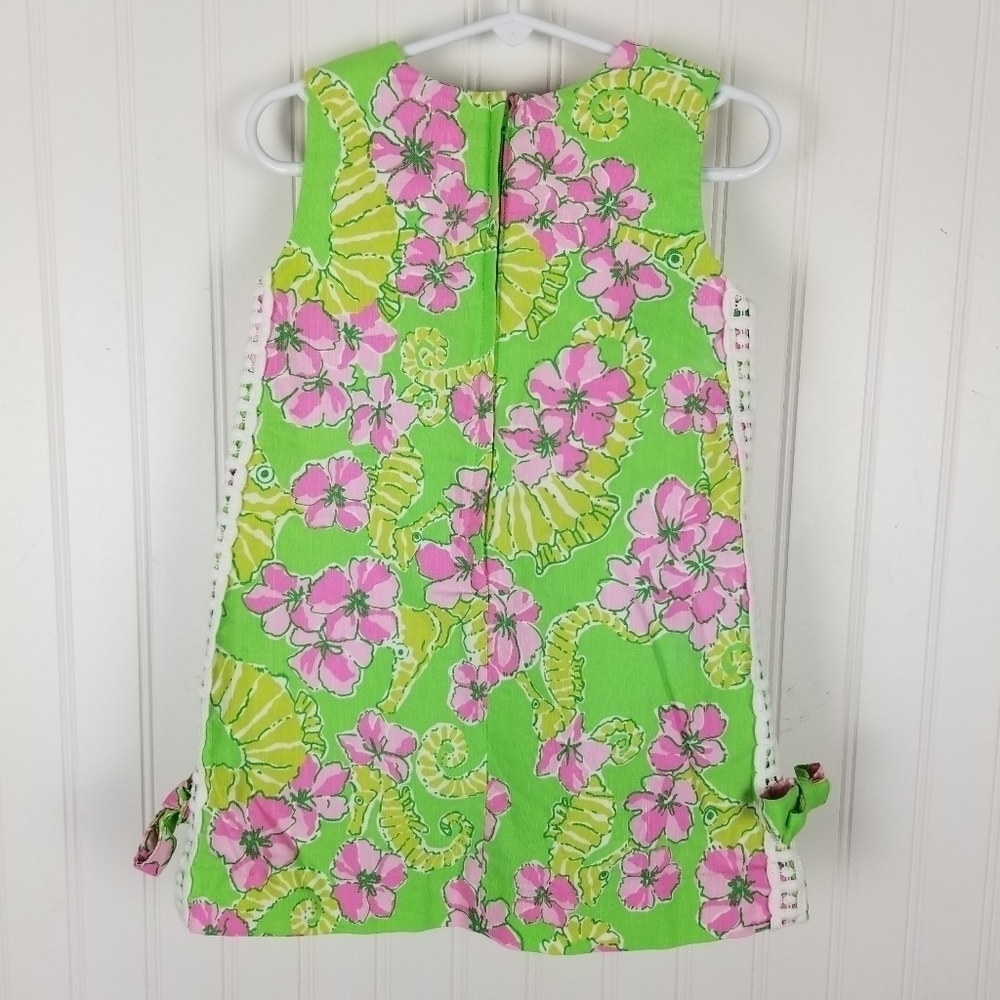 Lilly Pulitzer Limeade Floaters Seahorse Dress Girls Size 3 Tropical Pink Green - Picture 4 of 11